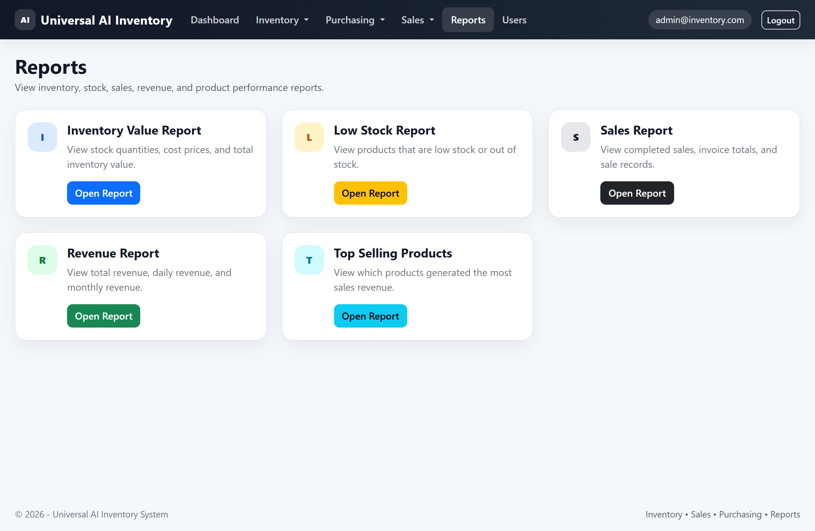 Inventory reporting dashboard